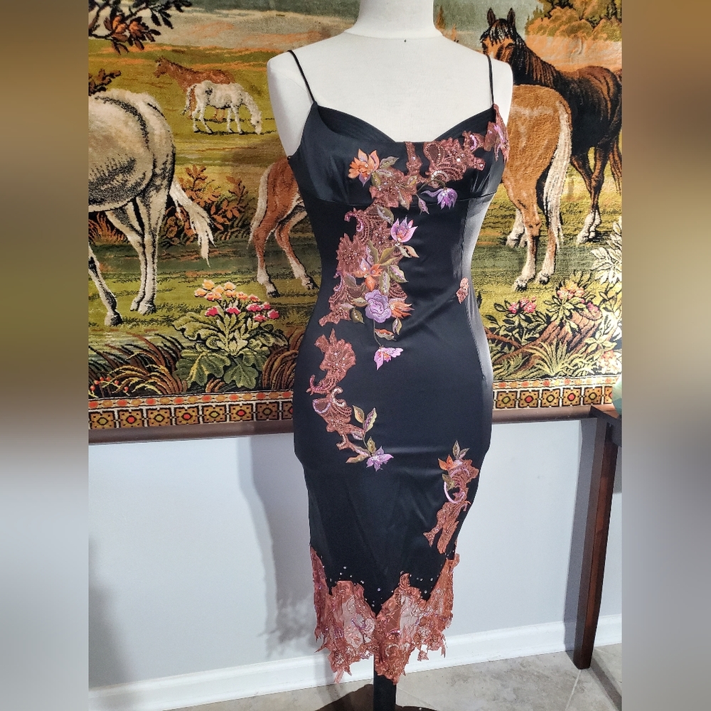 EUC MANDALAY BLACK PINK EMBROIDERED COCKTAIL DRESS 6
